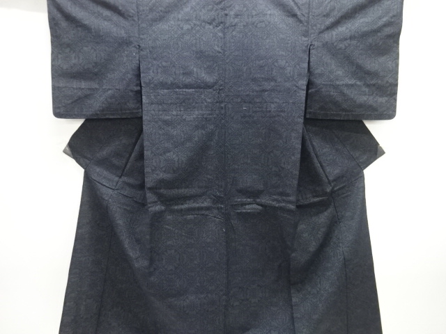 JAPANESE KIMONO / ANTIQUE HITOE KIMONO / SILK / TSUMUGI / WOVEN FLORAL CREST